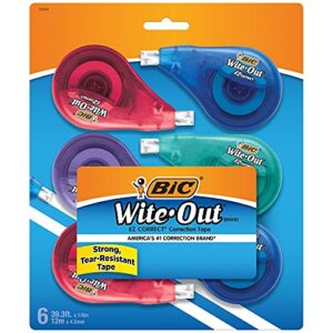 bic wite-out brand ez correct correction tape, white, fast, clean & easy to use, tear-resistant tape, 6-count