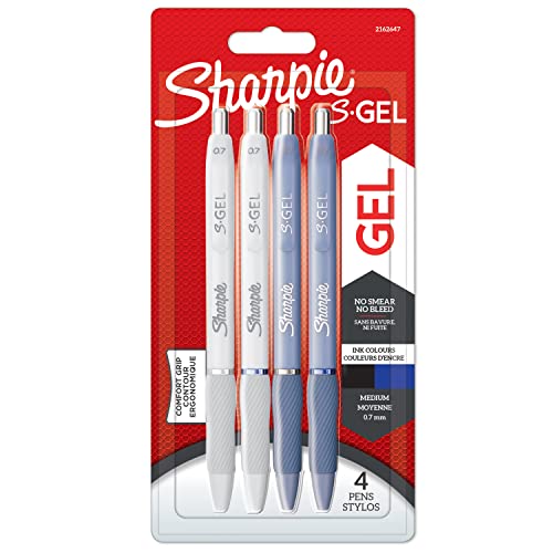 Sharpie S-Gel Gel Pens Medium Point (0.7mm) Frost Blue & White Pearl Barrels Black & Blue Ink 4 Count