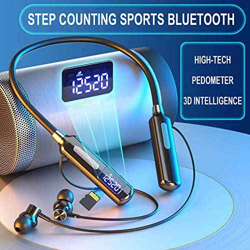 Gspmoly Halter Neck Sport Digital Display LED Earphone, Can Be Inserted Into The Card, Bluetooth Running Earphone in-Ear Noise Canceling Waterproof Headset for iOS/Android, Ideal Xmas Gift