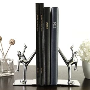bookends，book ends，book ends for shelves，1 pair metal bookends stainless steel kung fu man heavy duty bookends decorative for books movies home desk office