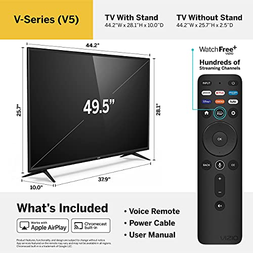 VIZIO 50-Inch V-Series 4K UHD LED HDR Smart TV with Apple AirPlay and Chromecast Built-in, Dolby Vision, HDR10+, HDMI 2.1, Auto Game Mode and Low Latency Gaming, V505-J09, 2021 Model (Renewed)