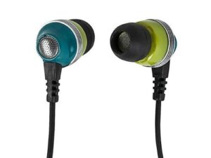 monoprice enhanced bass noise isolating earbuds headphones – green with built-in microphone and play/pause control