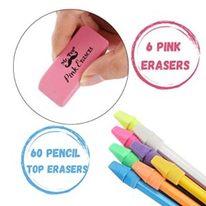 Mr. Pen- Pencil Erasers Set, 6pc Pink Erasers and 60pc Pencil Top Erasers, Pencil Eraser, Pencil Erasers Topper, Erasers for Pencils Top, Erasers for Kids, Pink Erasers, Cap Erasers, Eraser Tops