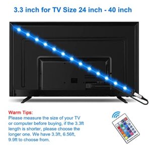 KUTEWEU TV Led Backlight kit with Remote with 16 RGB Colors,4 Modes and 10 Levels of Brightness Adjustment for 24-65 inch TV,Home Movie,Desktop PC Monitor,Home Theater etc, Non-Waterproof (1M/3.3Ft)