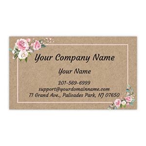 custom premium business cards 100 pcs full color – printed on classic matte paper 14pt (114 lbs. 308gsm-) (kraft-floral)