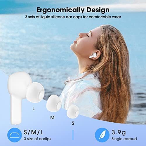 Wireless Earbuds, Bluetooth 5.3 Earbuds with 4 Microphones Deep Bass 60H Playtime Clear Call Noise Cancelling Ear Buds Touch Control Wireless Earphones for iPhone Android Workout, White