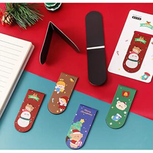 Phineon 4pcs Christmas Magnetic Bookmarks with Greeting Card Xmas Magnet Book Marker Cute Santa Snowman Bookmark Clip for Kids, Children, Students, Boys, Girls (Red)