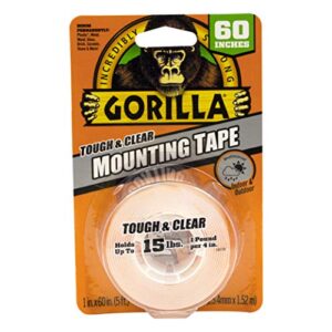 gorilla tough & clear, double sided mounting tape, weatherproof, 1″ x 60″, clear, (pack of 1)
