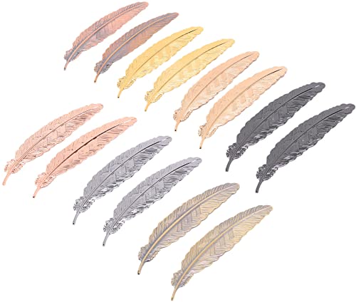 Nebel 14 Pieces Metal Bookmarks Feather Bookmarks Metal Feather Bookmarks Perfect Gift for Woman and Kids