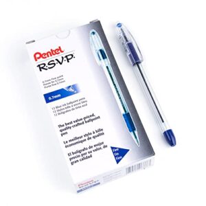 pentel® r.s.v.p.® ballpoint pens, fine point, 0.7 mm, clear barrel, blue ink, pack of12