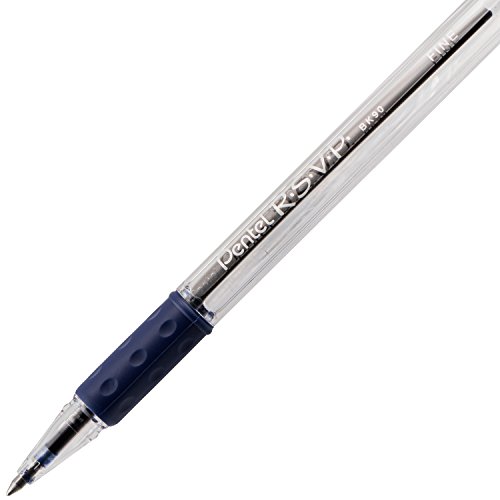 Pentel® R.S.V.P.® Ballpoint Pens, Fine Point, 0.7 mm, Clear Barrel, Blue Ink, Pack of12