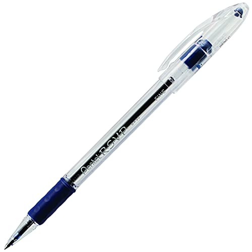 Pentel® R.S.V.P.® Ballpoint Pens, Fine Point, 0.7 mm, Clear Barrel, Blue Ink, Pack of12