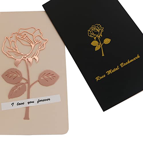 YYANGZ 2PCS Rose Bookmark Metal Bookmark Metal Rose Bookmark Delicate Metal Bookmark, Gold/Rose Gold