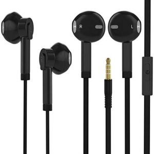 headphones, boost+ premium stereo earbuds with microphone, volume control, tangle free corded headphones with 3.5mm port for pc’s, laptops, tablets, mobile digital devices, audio players, pack of 2