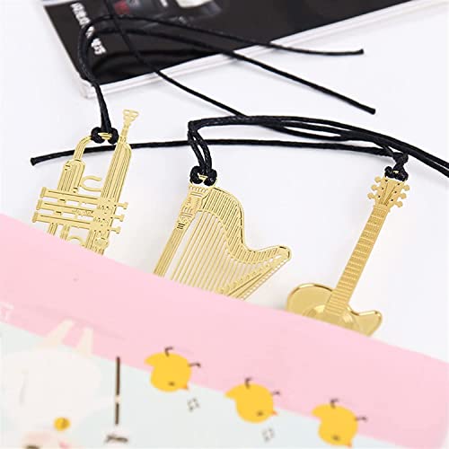 Phineon 6pcs Metal Bookmark Piano Harp Accordion Violin Trumpet Guitar Book Marks with Braided Tassel Pendant for for Kids Students Children Boys Girls