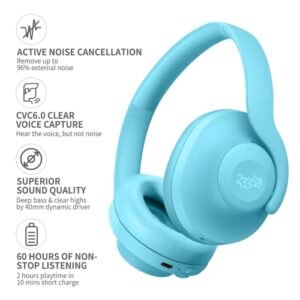 233621 Shell Noise Cancelling Headphones. Lightweight Over Ear ANC Bluetooth Headphones. Fast Charge, 60 Hours Playtime, Wireless Headphones with Call Noise Reduction for Improved Call Quality (Aqua)