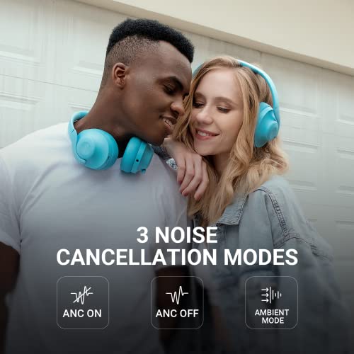 233621 Shell Noise Cancelling Headphones. Lightweight Over Ear ANC Bluetooth Headphones. Fast Charge, 60 Hours Playtime, Wireless Headphones with Call Noise Reduction for Improved Call Quality (Aqua)