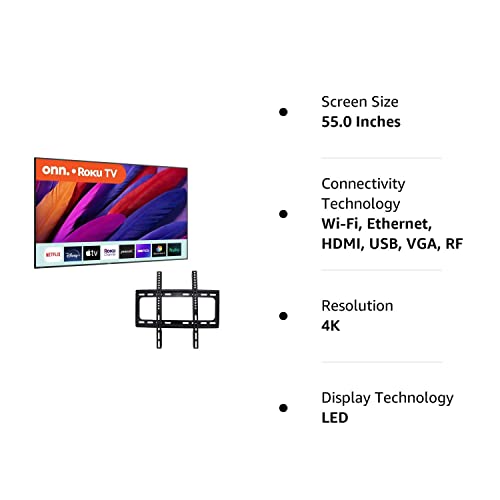 ONN. 55'' 4K UHD HDR10 Smart TV Includes Wall Mount No Leg Stands (Renewed), 100012586