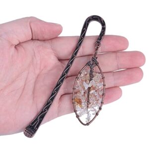 Loveliome Handmade Tumbled Gemstones Antique Copper Metal Bookmark Chakra Healing Crystals Tree of Life Charm, Citrine