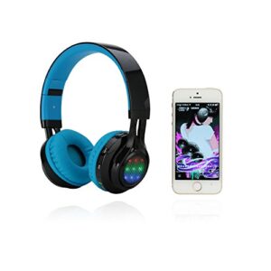 Riwbox Bluetooth Headset, AB005 Wireless Headphones 5.0 with Microphone Foldable Headphones with TF Card FM Radio and LED Light for Cellphones and All Bluetooth Enabled Devices (Black&Blue)