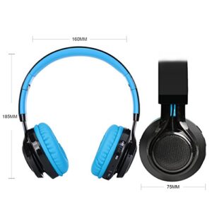 Riwbox Bluetooth Headset, AB005 Wireless Headphones 5.0 with Microphone Foldable Headphones with TF Card FM Radio and LED Light for Cellphones and All Bluetooth Enabled Devices (Black&Blue)