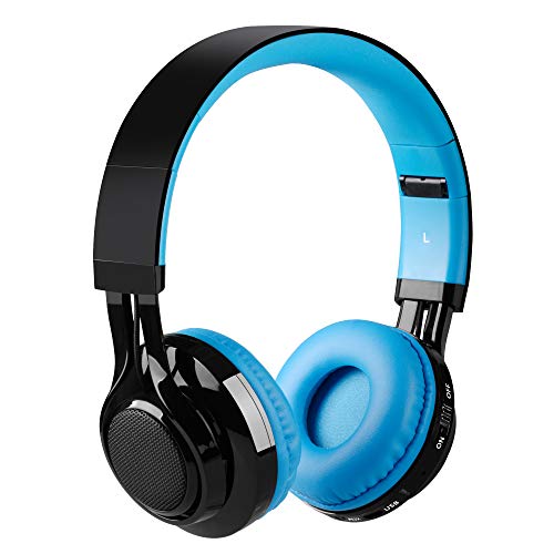 Riwbox Bluetooth Headset, AB005 Wireless Headphones 5.0 with Microphone Foldable Headphones with TF Card FM Radio and LED Light for Cellphones and All Bluetooth Enabled Devices (Black&Blue)