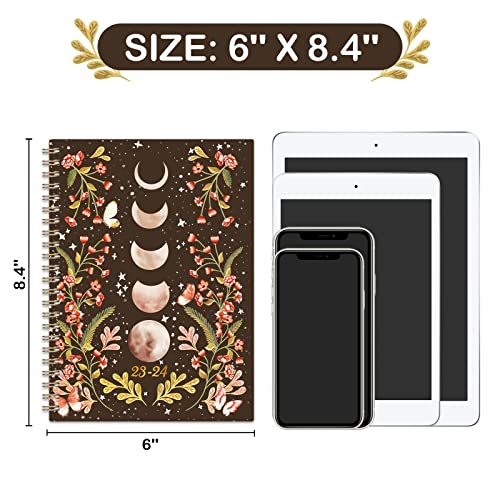 2023-2024 Planner - Academic Planner 2023-2024 with Tabs, 6.3" x 8.4", July 2023 - June 2024, Weekly and Monthly Planner 2023-2024 with Back Pocket + Thick Paper + Twin-Wire Binding - Moon