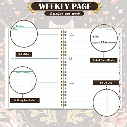 2023-2024 Planner - Academic Planner 2023-2024 with Tabs, 6.3" x 8.4", July 2023 - June 2024, Weekly and Monthly Planner 2023-2024 with Back Pocket + Thick Paper + Twin-Wire Binding - Moon