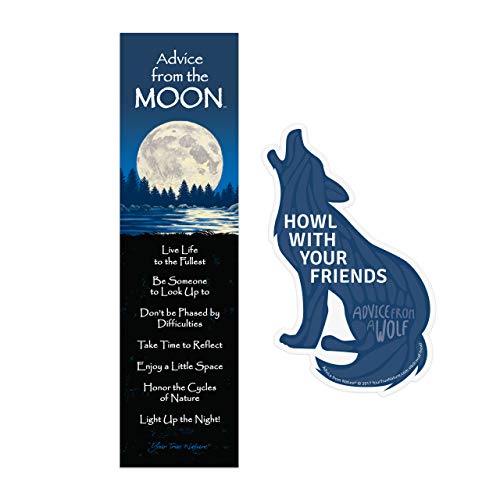 Your True Nature Advice from Nature Bookmark & Sticker Set - Wolf Sticker, Moon Bookmark (AMBS-WOLFMO)