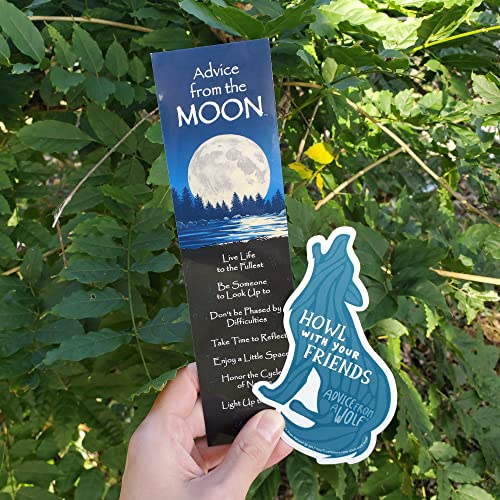 Your True Nature Advice from Nature Bookmark & Sticker Set - Wolf Sticker, Moon Bookmark (AMBS-WOLFMO)