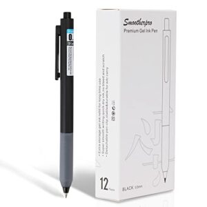 smootherpro premium retractable gel pens 12 pack 0.5mm fine black refillable ballpoint pen set with comfortable rubber grip super smooth long lasting writing (sl120)