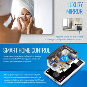 Leotachi 21.5inch IP66 Waterproof Smart Touch Screen Mirror TV for Bathroom with Android OS, Auto Defogging, Lock Screen Function, 360°Rotation, Built-in WiFi/LAN/USB/Bluetooth/HDMI (Silver)