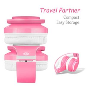 Kids Wireless Bluetooth headphones Volume Limited 85db Stereo Sound Over-Ear Foldable Lightweight Children headphones with Mic SD Card Slot up to 6-8 hours play time for Boys Girls Adults (Pink)