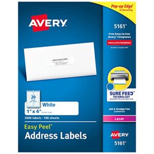 avery easy peel address labels for laser printers 1″ x 4″, box of 2,000 (5161)