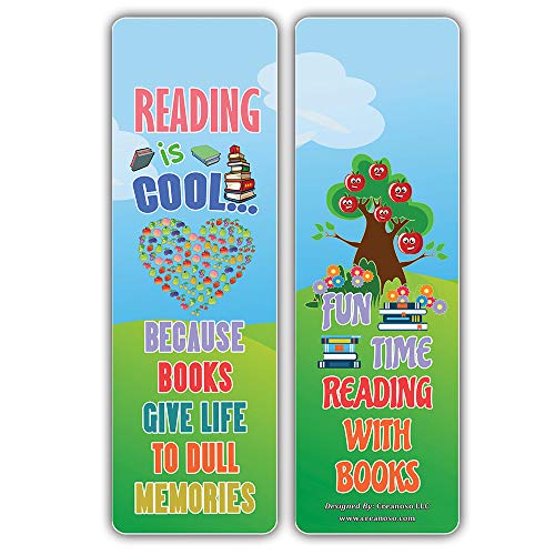 Creanoso Cool Fruit Reading Sayings Bookmarks (30-Pack) – Cool Gift Token for Kids, Boys & Girls, Teens – Party Favors Supplies – Book Reading Rewards Incentive – Great Giveaways Set – Page Binder