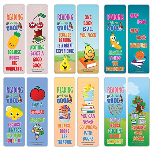 Creanoso Cool Fruit Reading Sayings Bookmarks (30-Pack) – Cool Gift Token for Kids, Boys & Girls, Teens – Party Favors Supplies – Book Reading Rewards Incentive – Great Giveaways Set – Page Binder