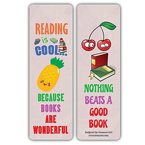 Creanoso Cool Fruit Reading Sayings Bookmarks (30-Pack) – Cool Gift Token for Kids, Boys & Girls, Teens – Party Favors Supplies – Book Reading Rewards Incentive – Great Giveaways Set – Page Binder