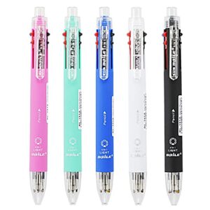 baile 6 in 1 multifunctional ballpoint pens 5 colors 0.7 mm ballpoint pen and 0.5 mm mechanical pencil in one pen, pack of 5