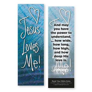 jesus loves me, ephesians 3:18, bulk pack of 25 christian bookmarks for kids, childrens bible verse book markers, sunday school prizes with memory verses, scripture gifts for kids & youth