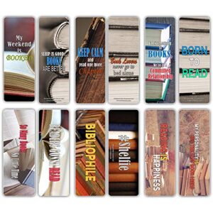 creanoso bookish inspirational fun reading bookmarks (12-pack) – inspiring bookmarker card set – book reading sayings for men, women, adults, bibliophiles, bookworms, book lovers – wall decal art