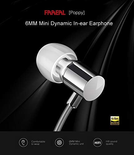 FAAEAL Poppy Metal Earphone Stereo Bass HiFi Tuning Headset 3.5mm Wired in-Ear Earphones for Mobile Phone PC MP3 Player, Headset with 5N LC-OFC Cable for Exercise Office (with Mic)