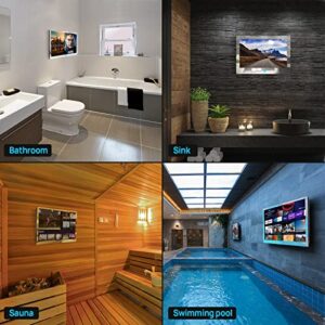 Haocrown 27 Inch Touchscreen Bathroom Mirror TV IP66 Waterproof Smart Television High Brightness 500 & H2 Chip Android 11.0 System 2023 Model Full HD 1080P Built-in 2.4G/5G Wi-Fi Bluetooth ATSC Tuner