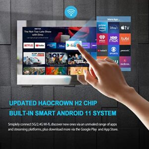 Haocrown 27 Inch Touchscreen Bathroom Mirror TV IP66 Waterproof Smart Television High Brightness 500 & H2 Chip Android 11.0 System 2023 Model Full HD 1080P Built-in 2.4G/5G Wi-Fi Bluetooth ATSC Tuner