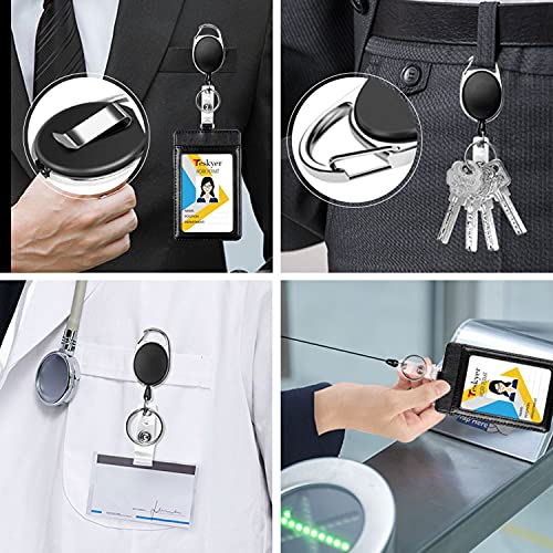 Teskyer 5 Pack Badge Holders, Retractable Badge Reel with Carabiner Belt Clip and Key Ring for ID Card Name Holder and Keychain