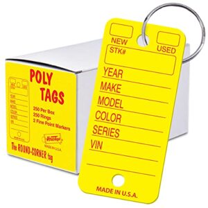 versa-tags poly key tags tear proof design perfect for car truck or rv dealerships 250 per box (yellow)