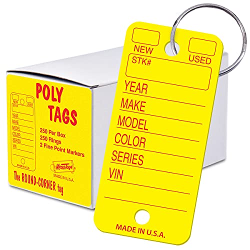 Versa-Tags Poly Key Tags Tear Proof Design Perfect for Car Truck Or RV Dealerships 250 Per Box (Yellow)