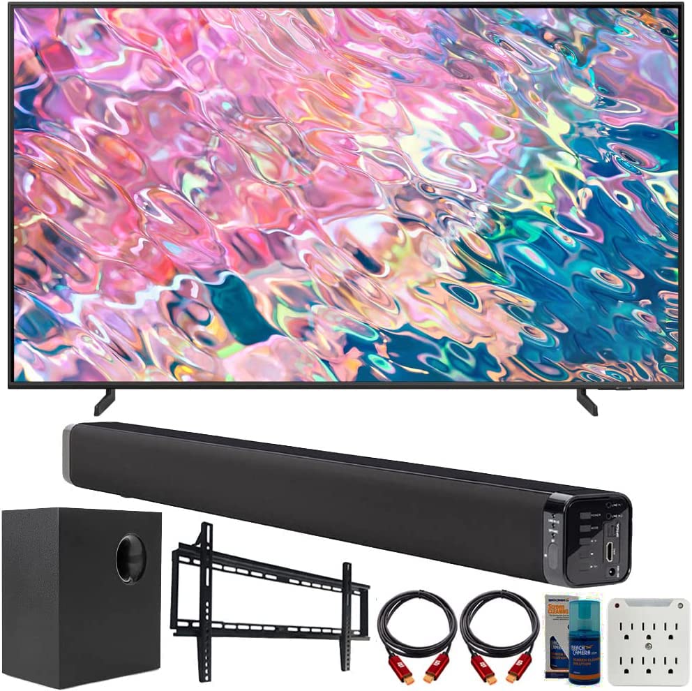 SAMSUNG QN60Q60BAFXZA Q60B 60 inch QLED 4K Quantum Dual LED HDR Smart TV (2022) Bundle with Deco Gear Home Theater Soundbar with Subwoofer, Wall Mount Accessory Kit, 6FT 4K HDMI 2.0 Cables and More