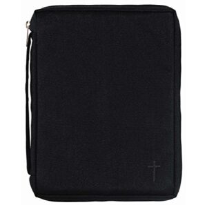 black cross reinforced polyester bible cover case with handle, large