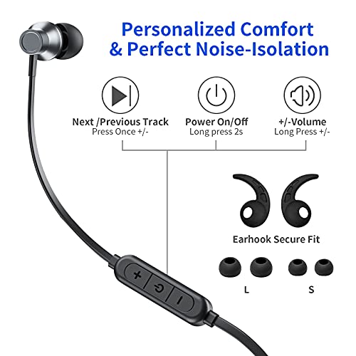 VOXii Bluetooth Headphones, Wireless Neckband Headphones, Extra Ultra Bass, V5.0 Bluetooth, Clear Calls with Perfect Noise Isolation, 12H Playtime for Workout, Running, Driving