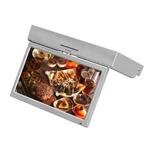 KUVASION 15.6 Inches Flip Down Kitchen TV, Under Cabinet Kitchen TV, FHD Screen, Glossy Silver Grey, Built-in ATSC+NTSC Tuner, HDMIx2, USB